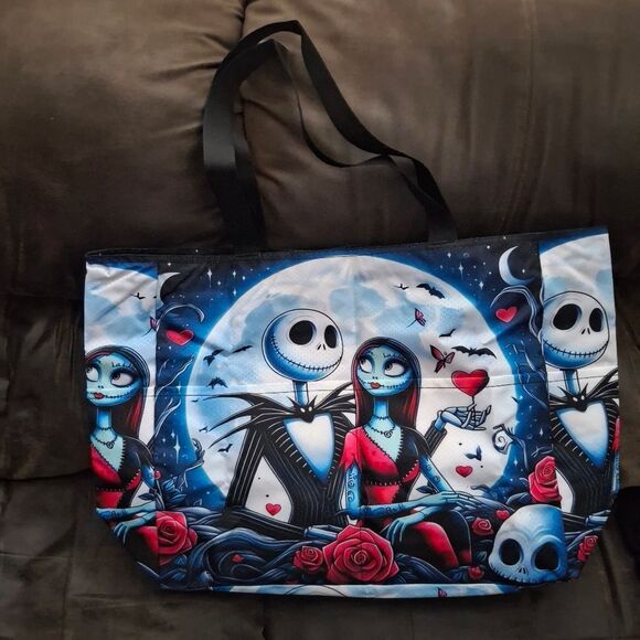 Nightmare Before Christmas Jack Sally Traveling Large Capacity Tote Bag - Picture 2 of 9